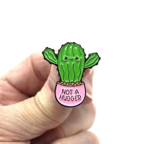 Cute Cactus NOT A HUGGER Pin Badge